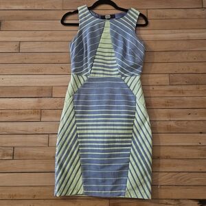 Eva Franco Anthropologie Striped Sleeveless Dress in Grey and Neon Yellow